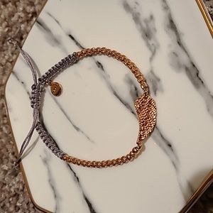 Rose gold beaded & grey Stella & Dot Bracelet with feather charm